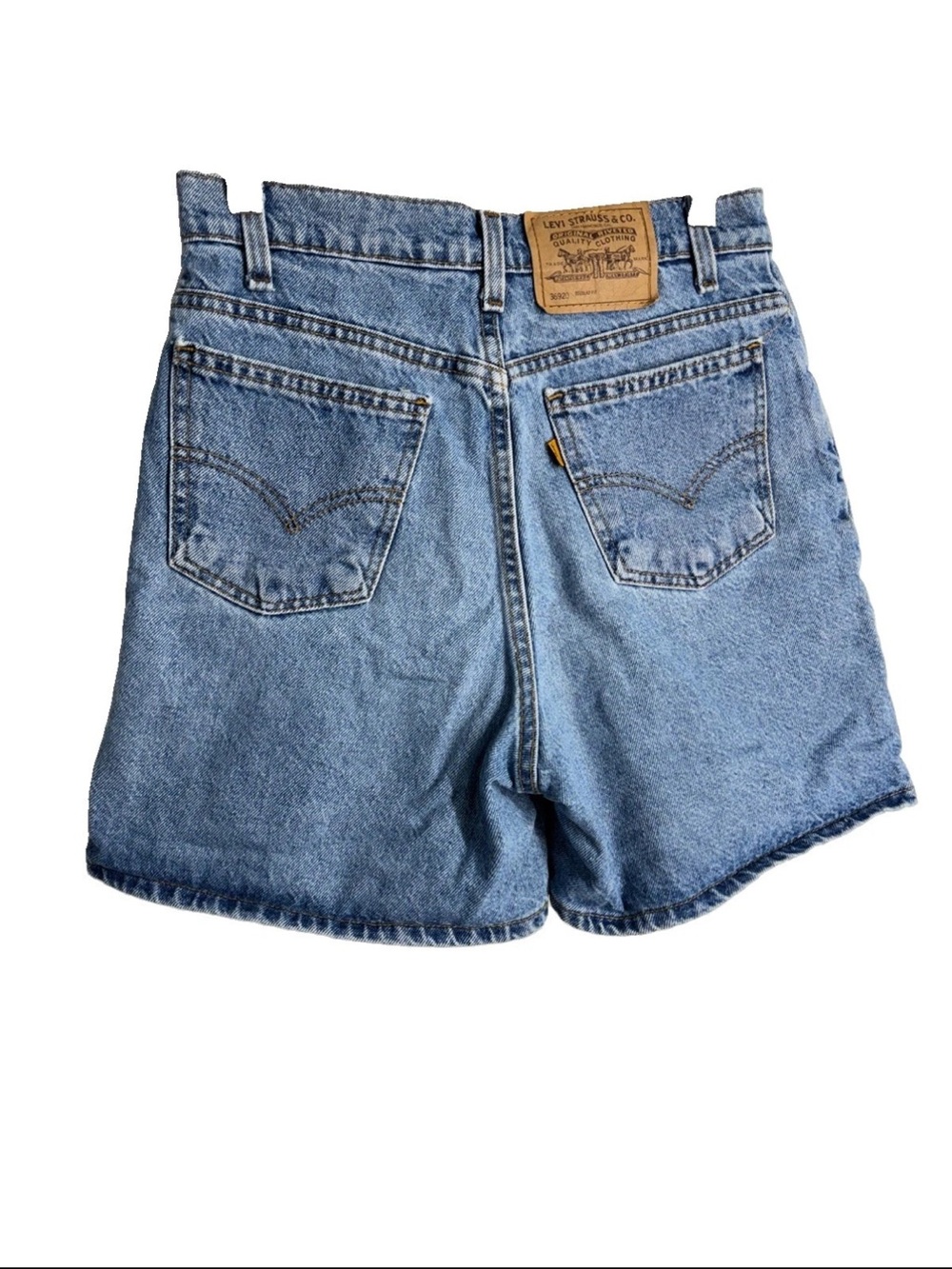 Vintage Levis 920 High Rise Light Wash Denim Shorts Orange Tab Size 8